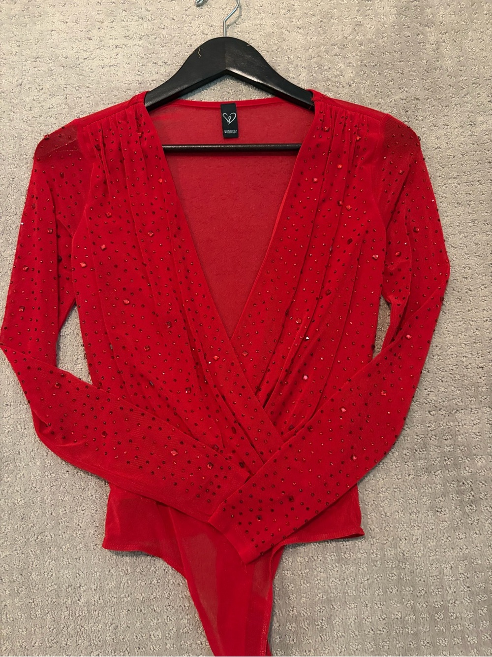 Windsor Red Embellished low cut Bodysuit